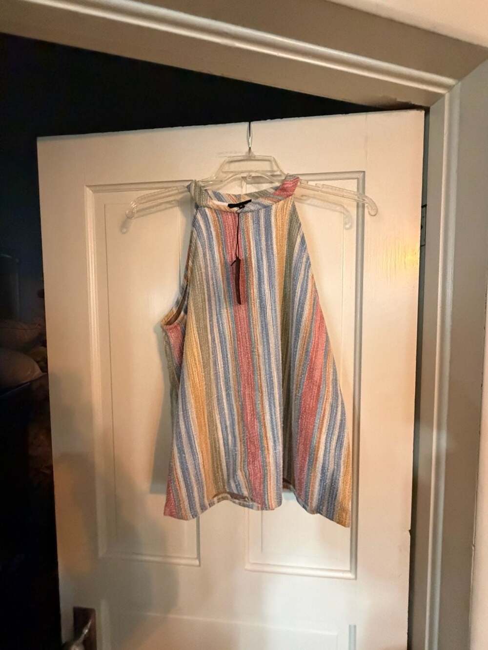 W5 Anthropologie Women's Halter Top XL Multicolor Striped Knit Blouse